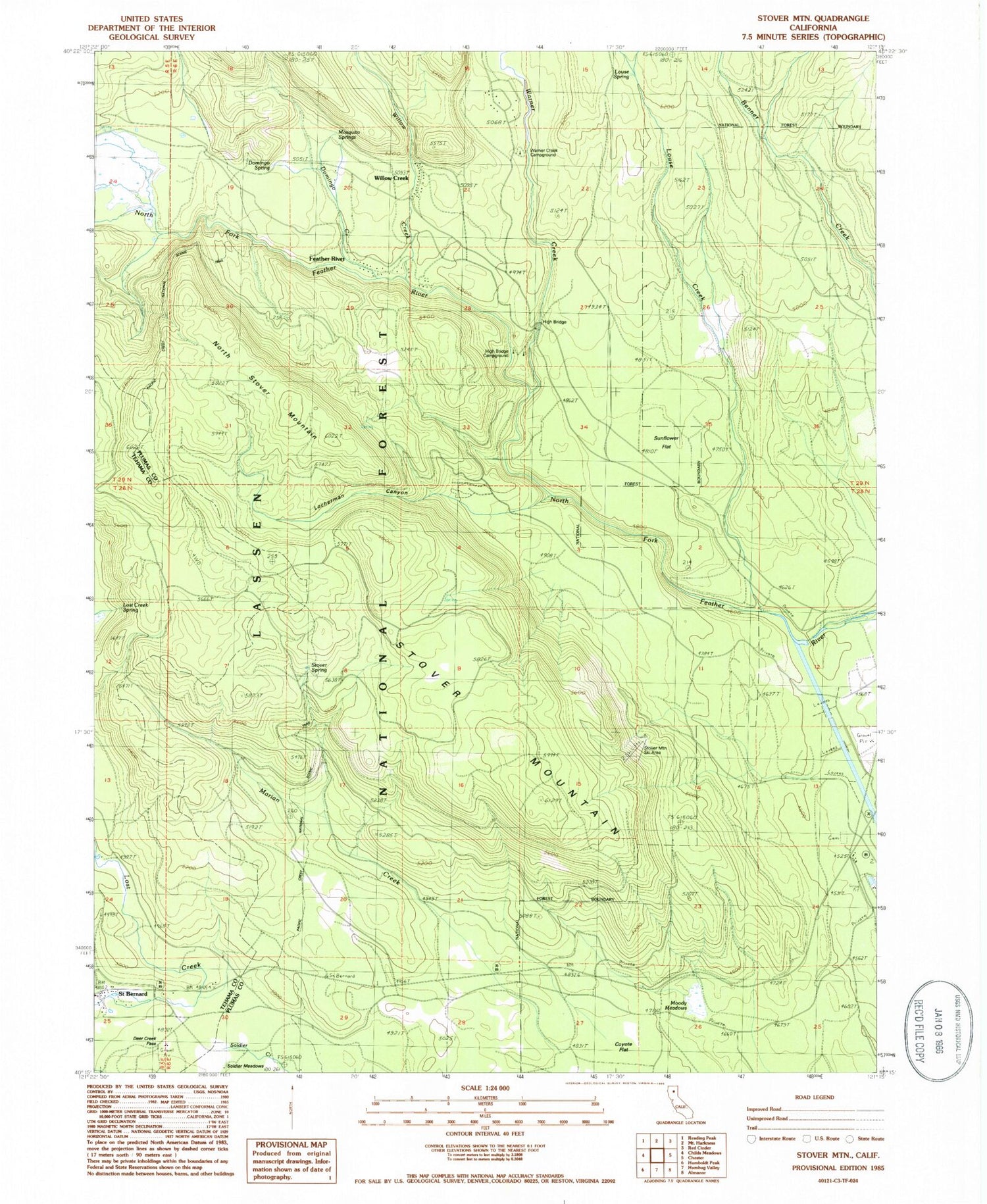 Classic USGS Stover Mountain California 7.5'x7.5' Topo Map Image