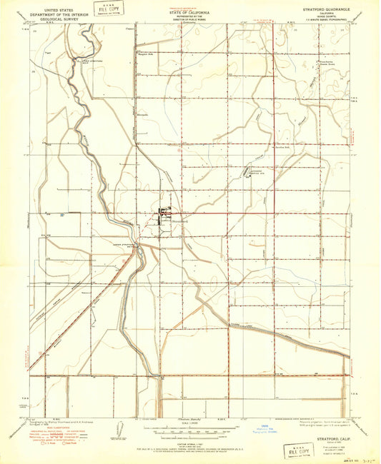 Classic USGS Stratford California 7.5'x7.5' Topo Map Image