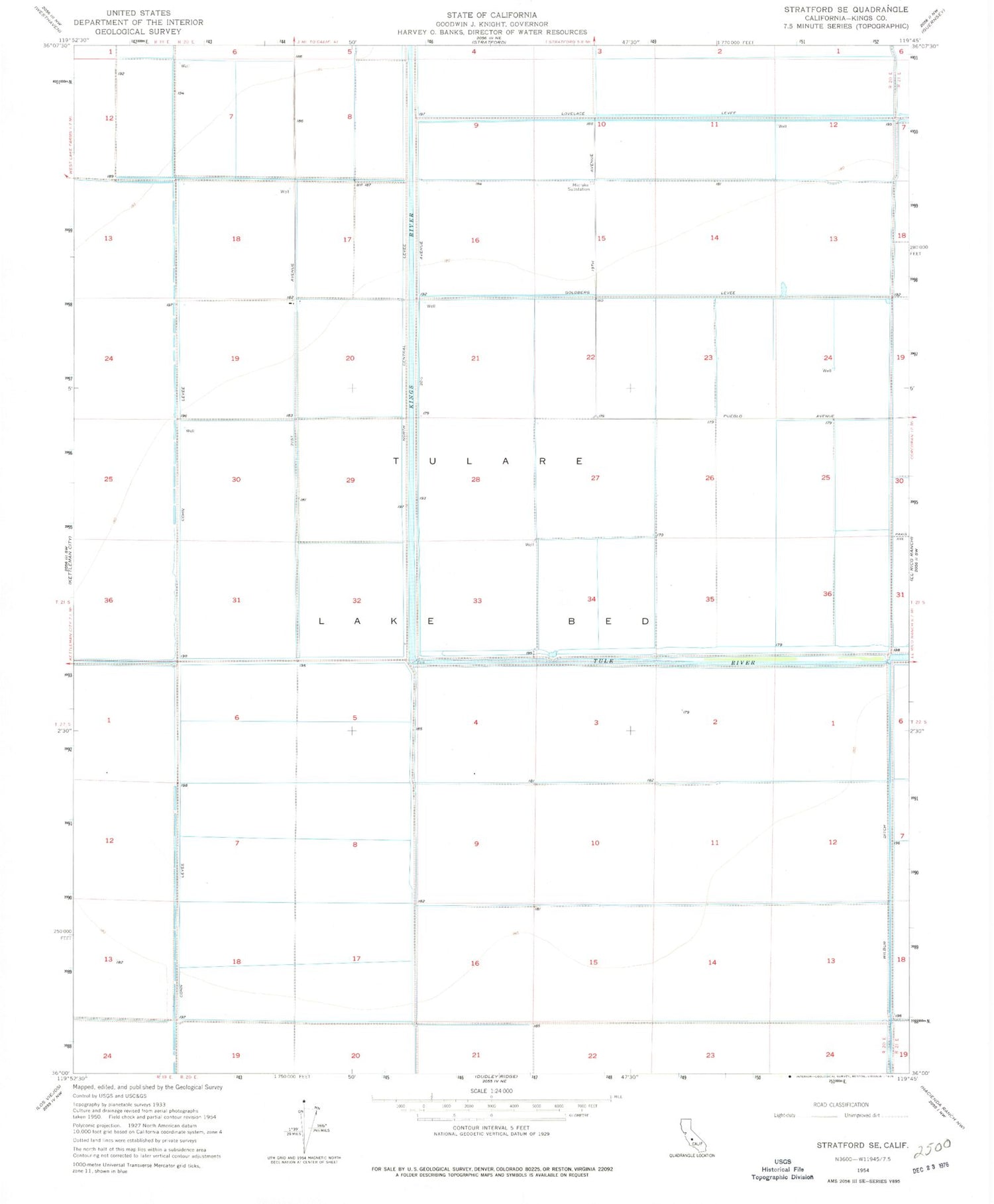 Classic USGS Stratford SE California 7.5'x7.5' Topo Map Image
