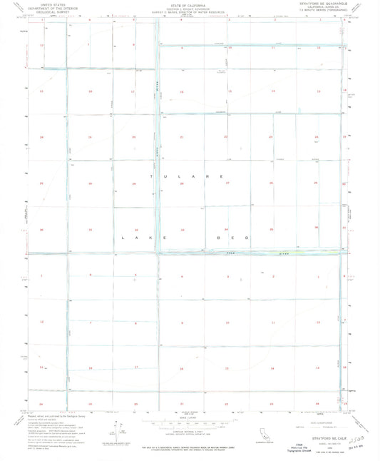 Classic USGS Stratford SE California 7.5'x7.5' Topo Map Image