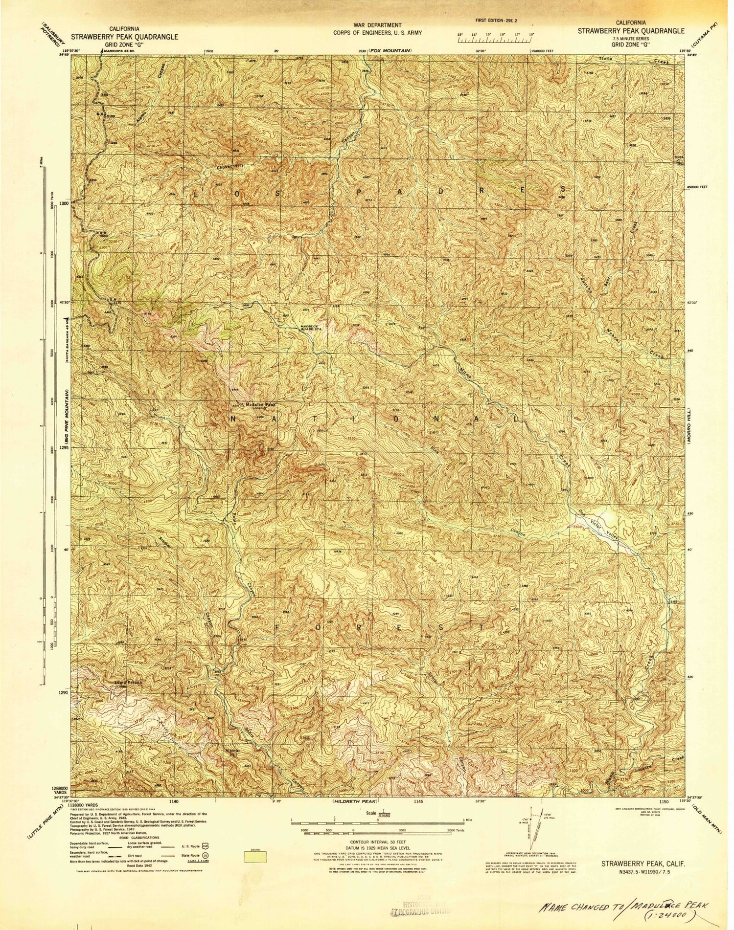 Classic USGS Madulce Peak California 7.5'x7.5' Topo Map Image