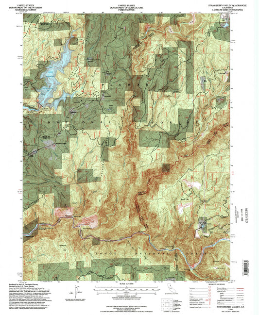 Classic USGS Strawberry Valley California 7.5'x7.5' Topo Map Image