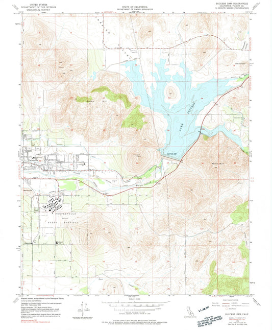 Classic USGS Success Dam California 7.5'x7.5' Topo Map Image