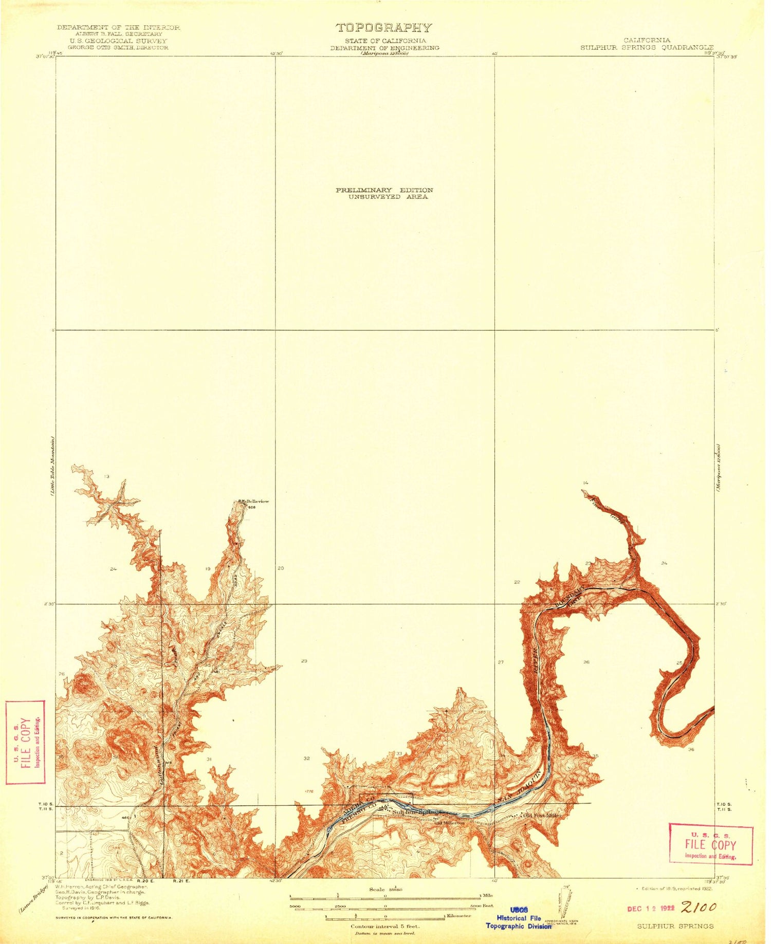 Classic USGS Millerton Lake West California 7.5'x7.5' Topo Map Image