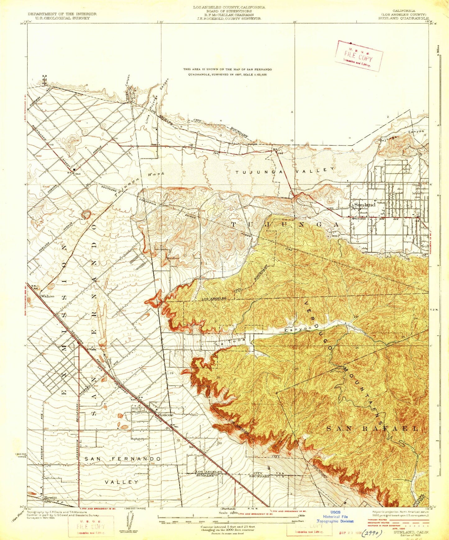 Classic USGS Sunland California 7.5'x7.5' Topo Map Image