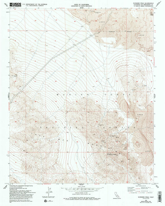 Classic USGS Sunshine Peak California 7.5'x7.5' Topo Map Image