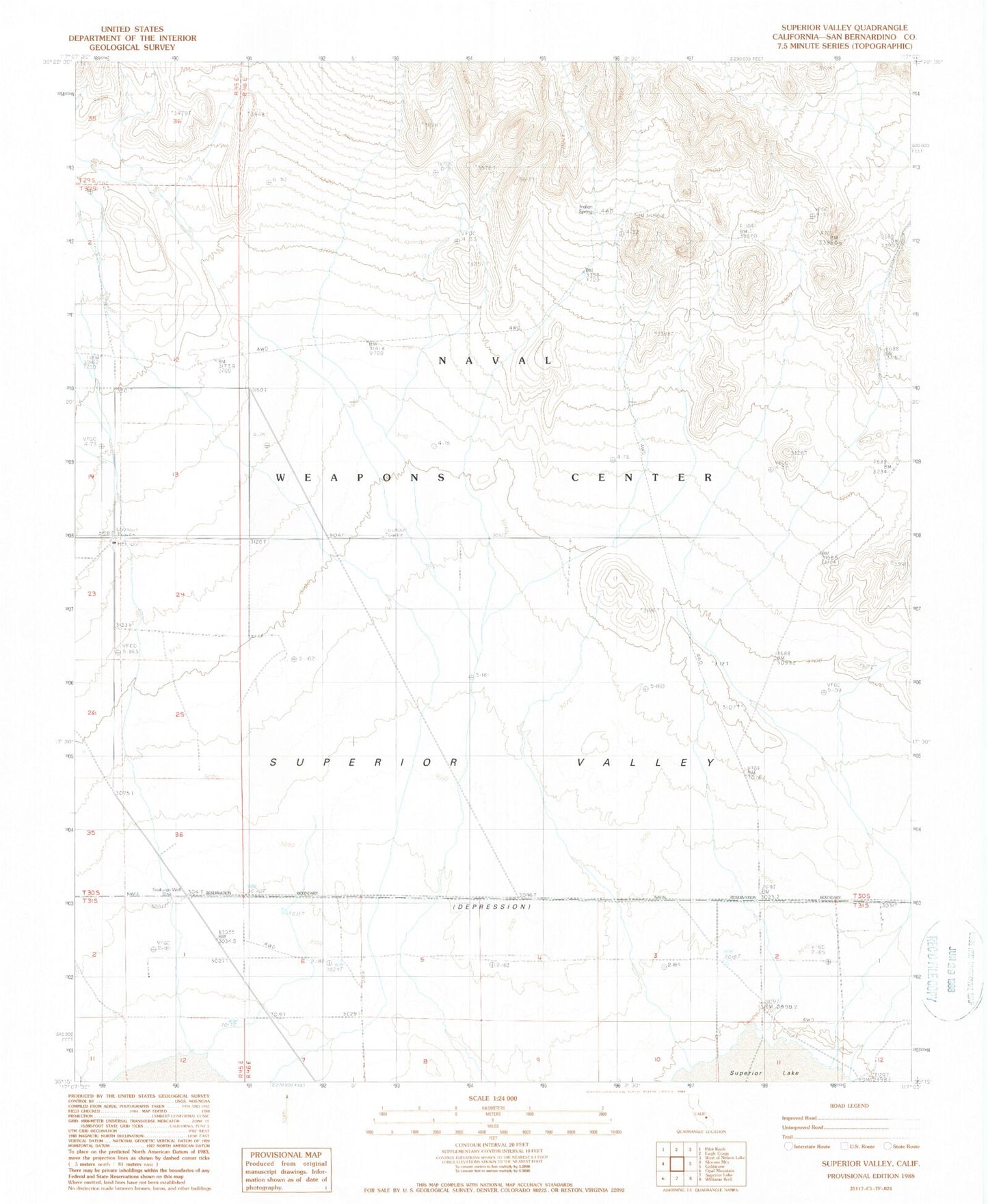 Classic USGS Superior Valley California 7.5'x7.5' Topo Map Image