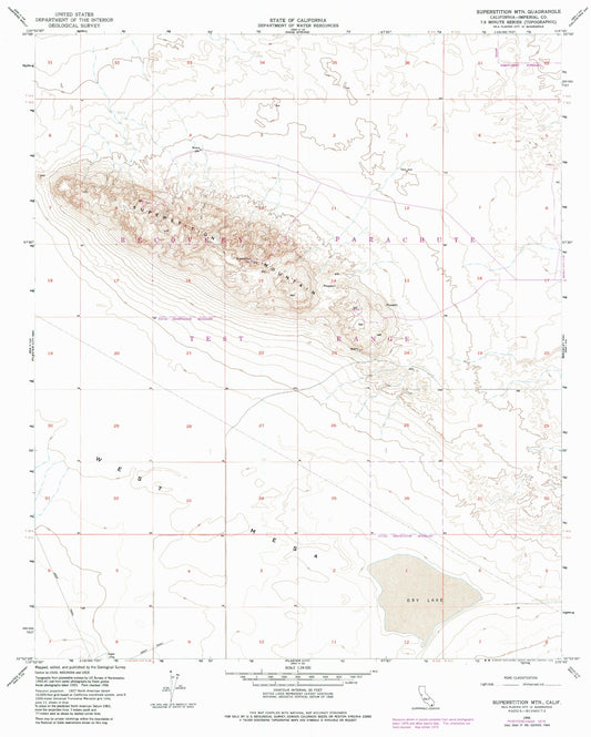 Classic USGS Superstition Mountain California 7.5'x7.5' Topo Map Image