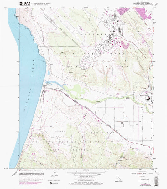 Classic USGS Surf California 7.5'x7.5' Topo Map Image