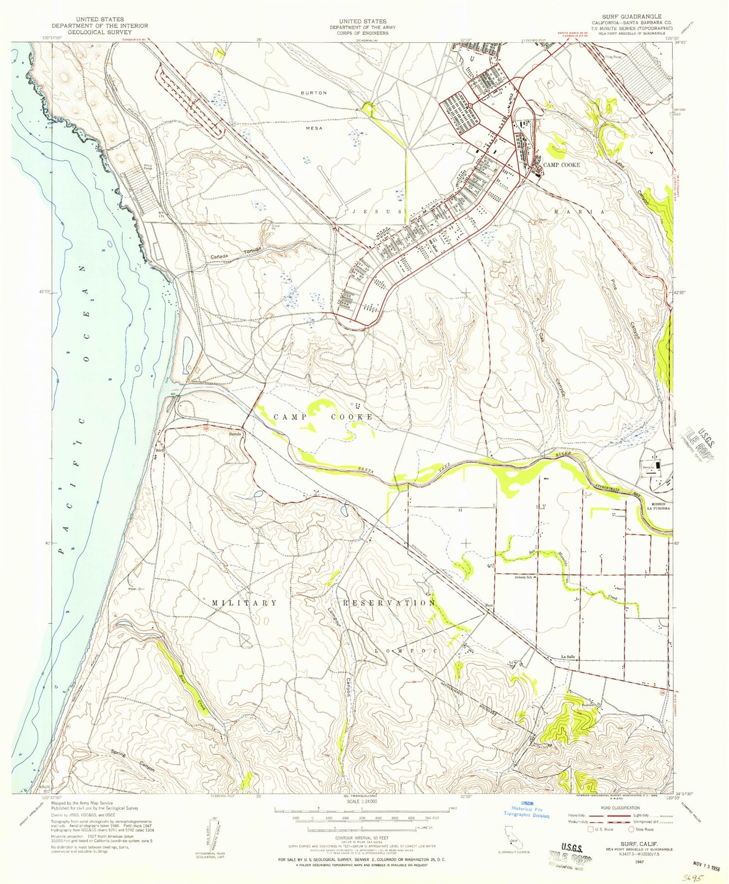 Classic USGS Surf California 7.5'x7.5' Topo Map Image