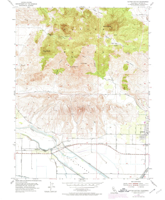 Classic USGS Sutter Buttes California 7.5'x7.5' Topo Map Image