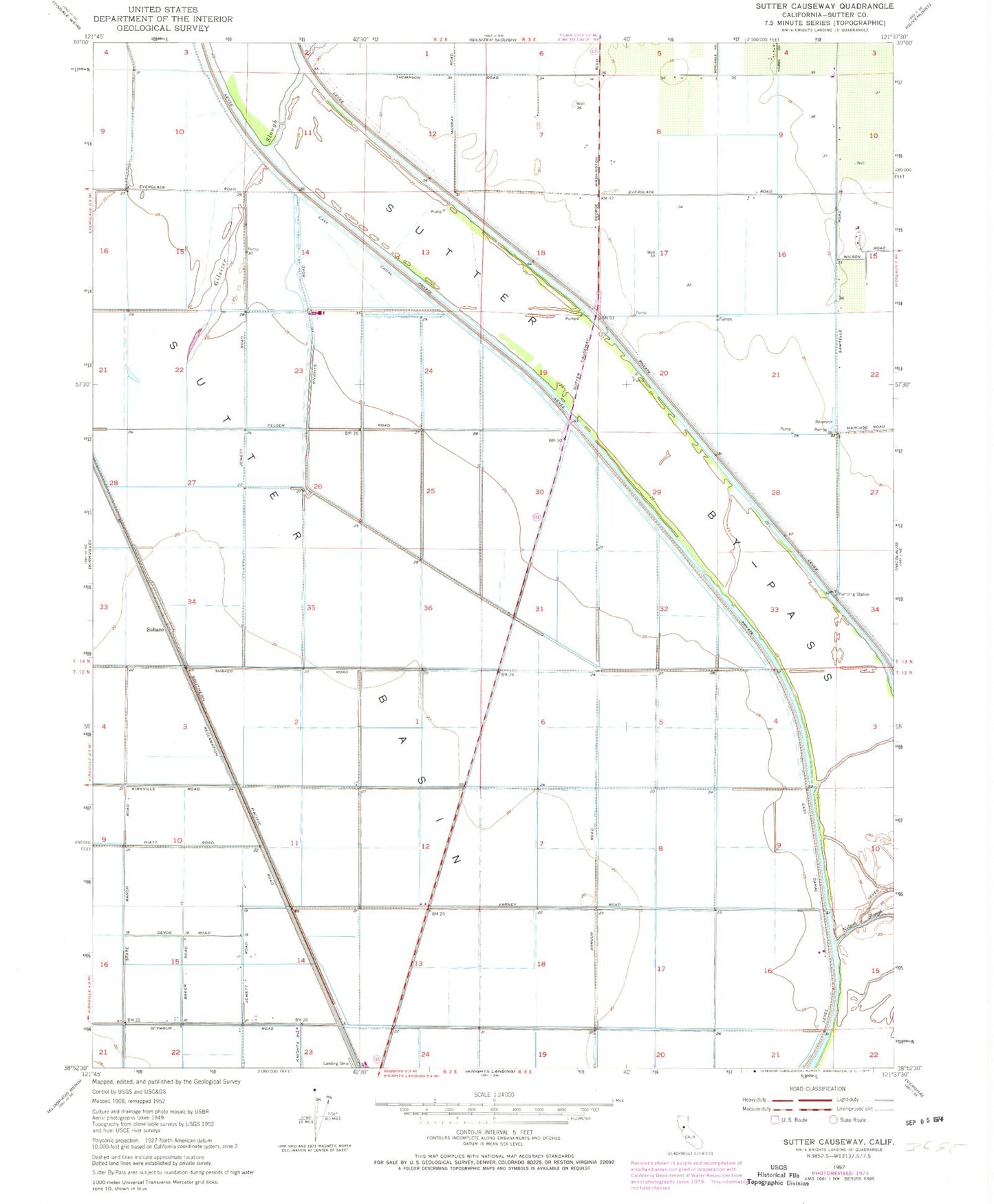 Classic USGS Sutter Causeway California 7.5'x7.5' Topo Map Image