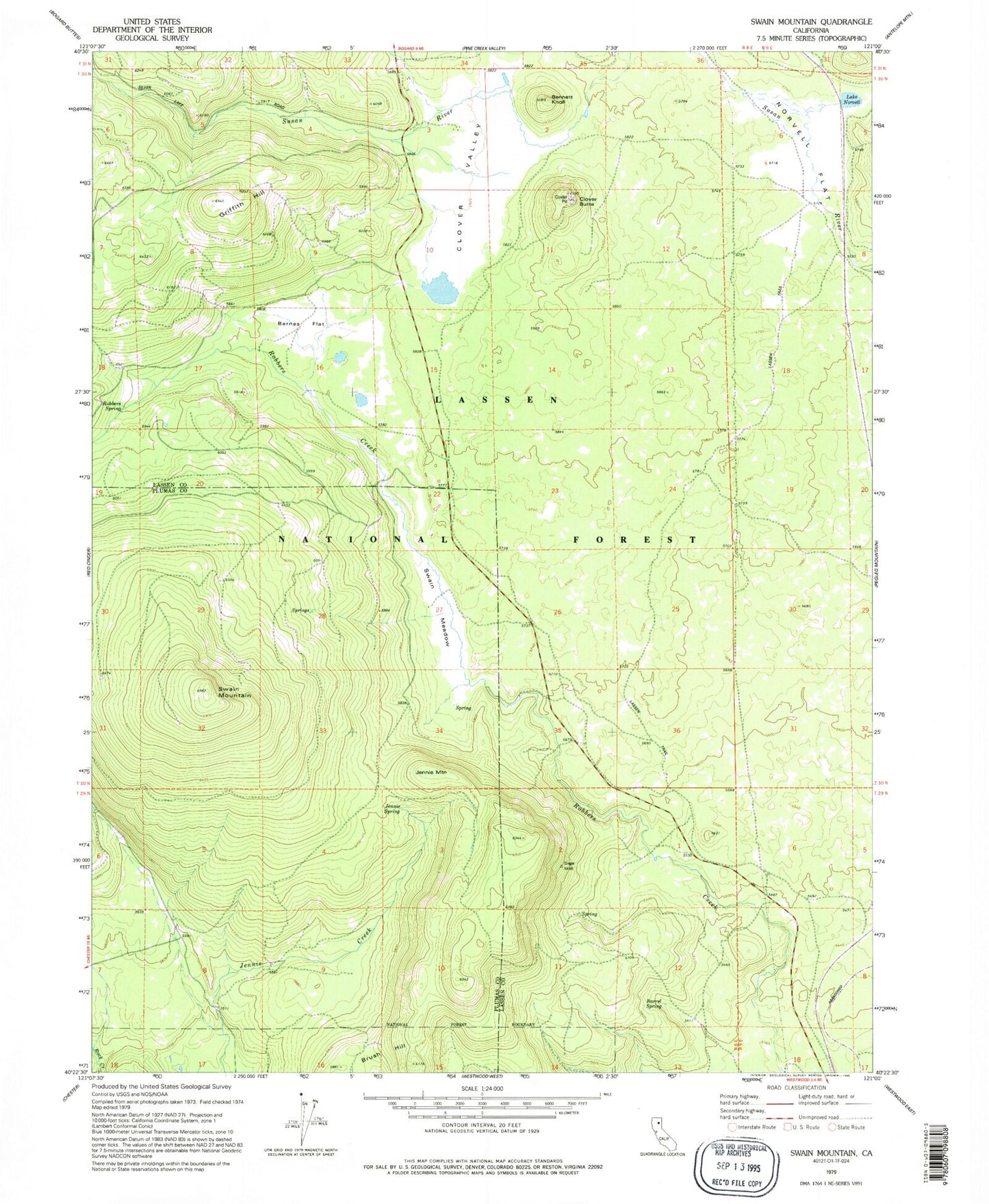 Classic USGS Swain Mountain California 7.5'x7.5' Topo Map Image