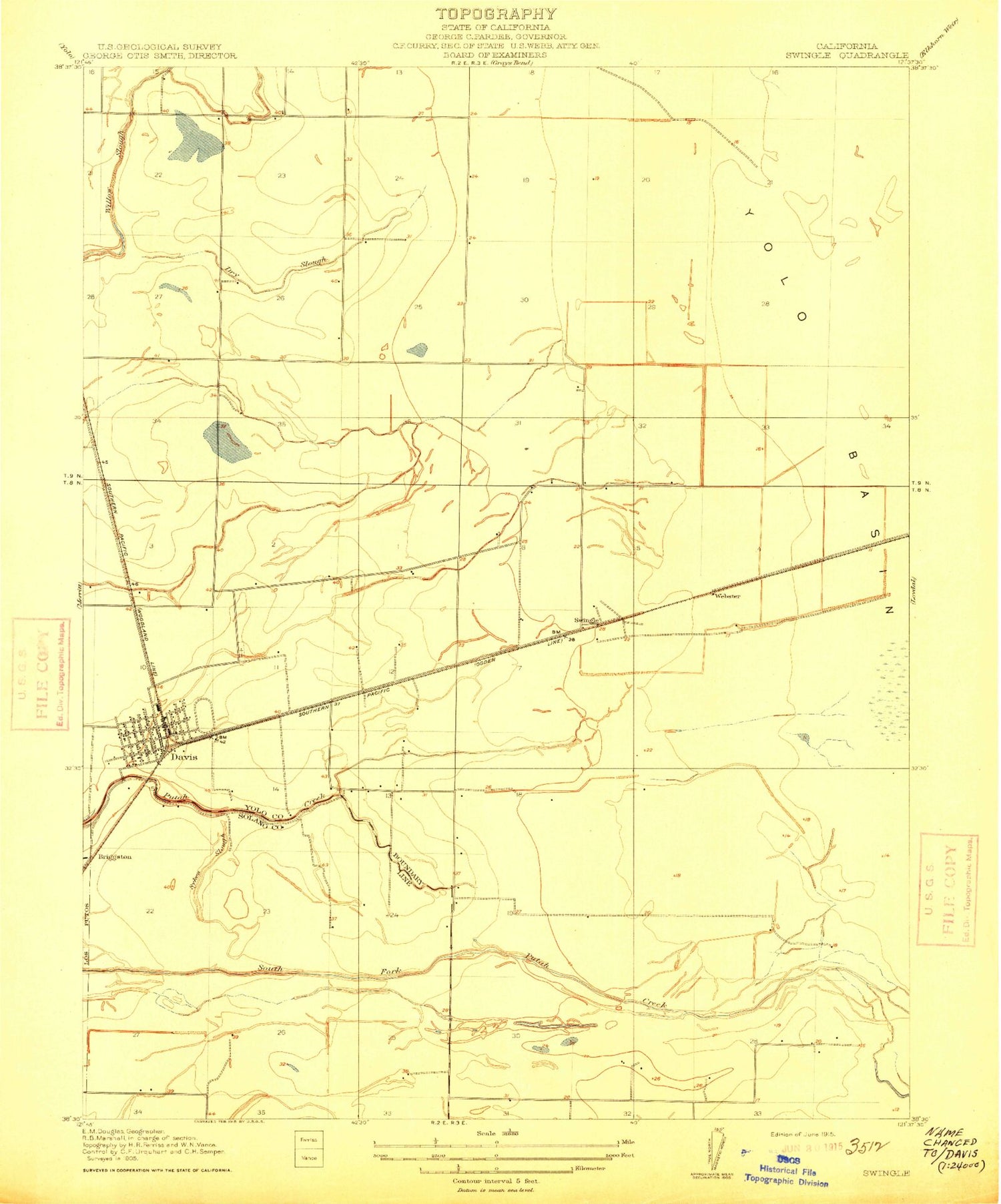Classic USGS Davis California 7.5'x7.5' Topo Map Image