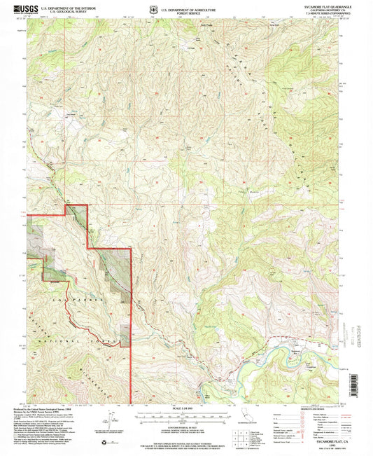 Classic USGS Sycamore Flat California 7.5'x7.5' Topo Map Image