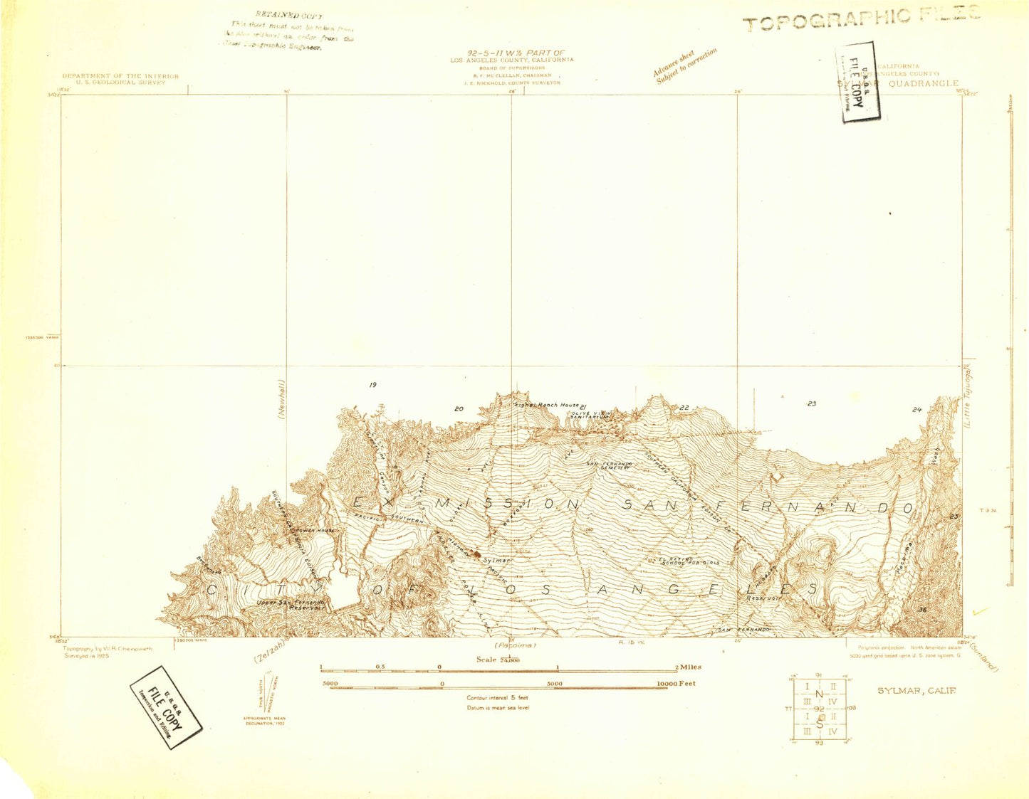 Classic USGS Sylmar California 7.5'x7.5' Topo Map Image