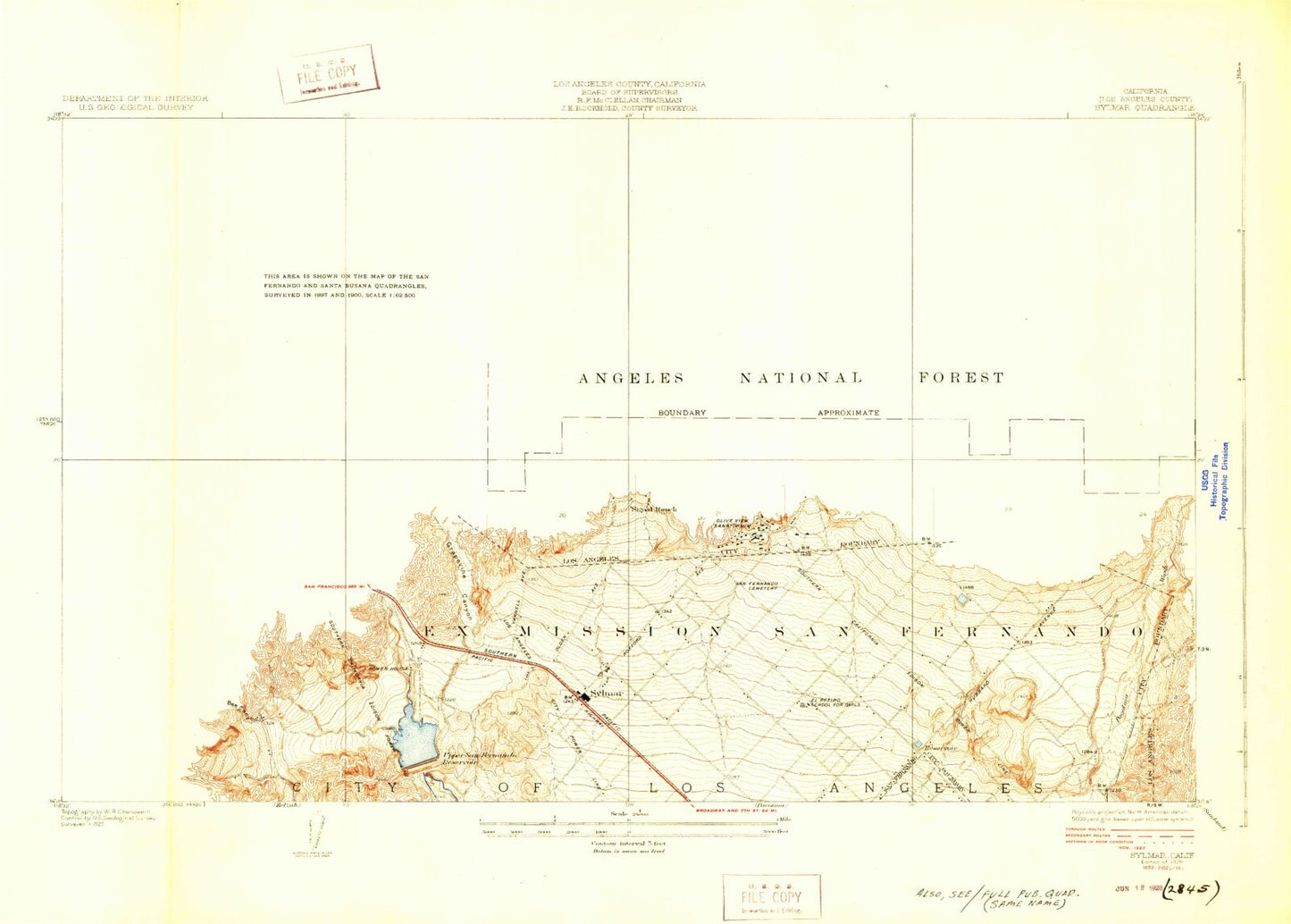 Classic USGS Sylmar California 7.5'x7.5' Topo Map Image
