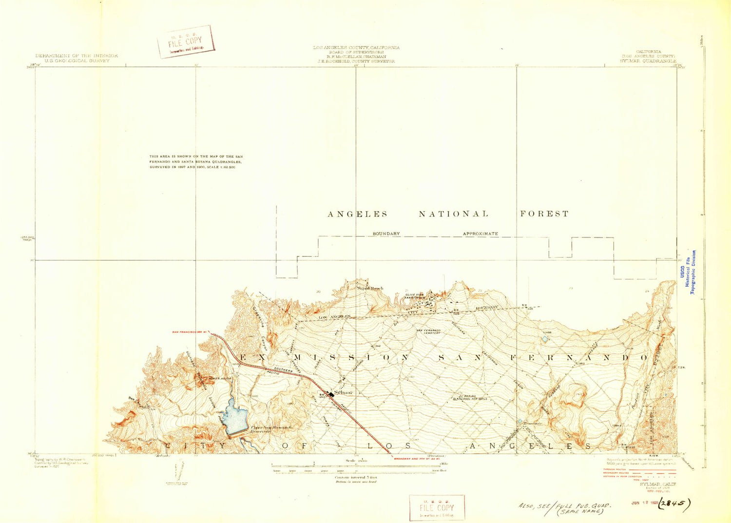 Classic USGS Sylmar California 7.5'x7.5' Topo Map Image
