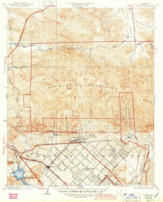 Classic USGS Sylmar California 7.5'x7.5' Topo Map Image