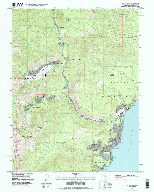 Classic USGS Tahoe City California 7.5'x7.5' Topo Map Image