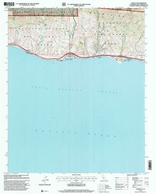 Classic USGS Tajiguas California 7.5'x7.5' Topo Map Image