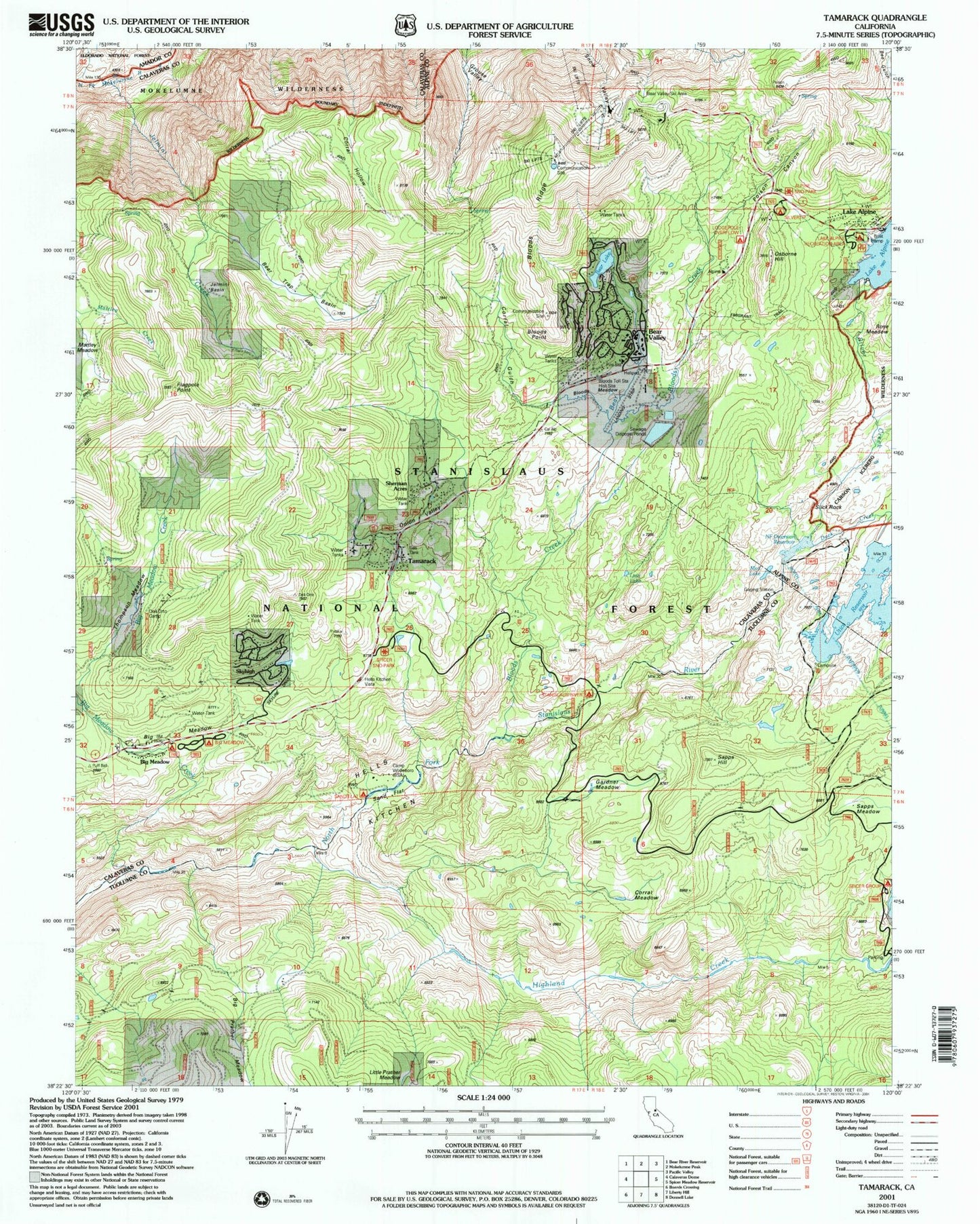 USGS Classic Tamarack California 7.5'x7.5' Topo Map Image