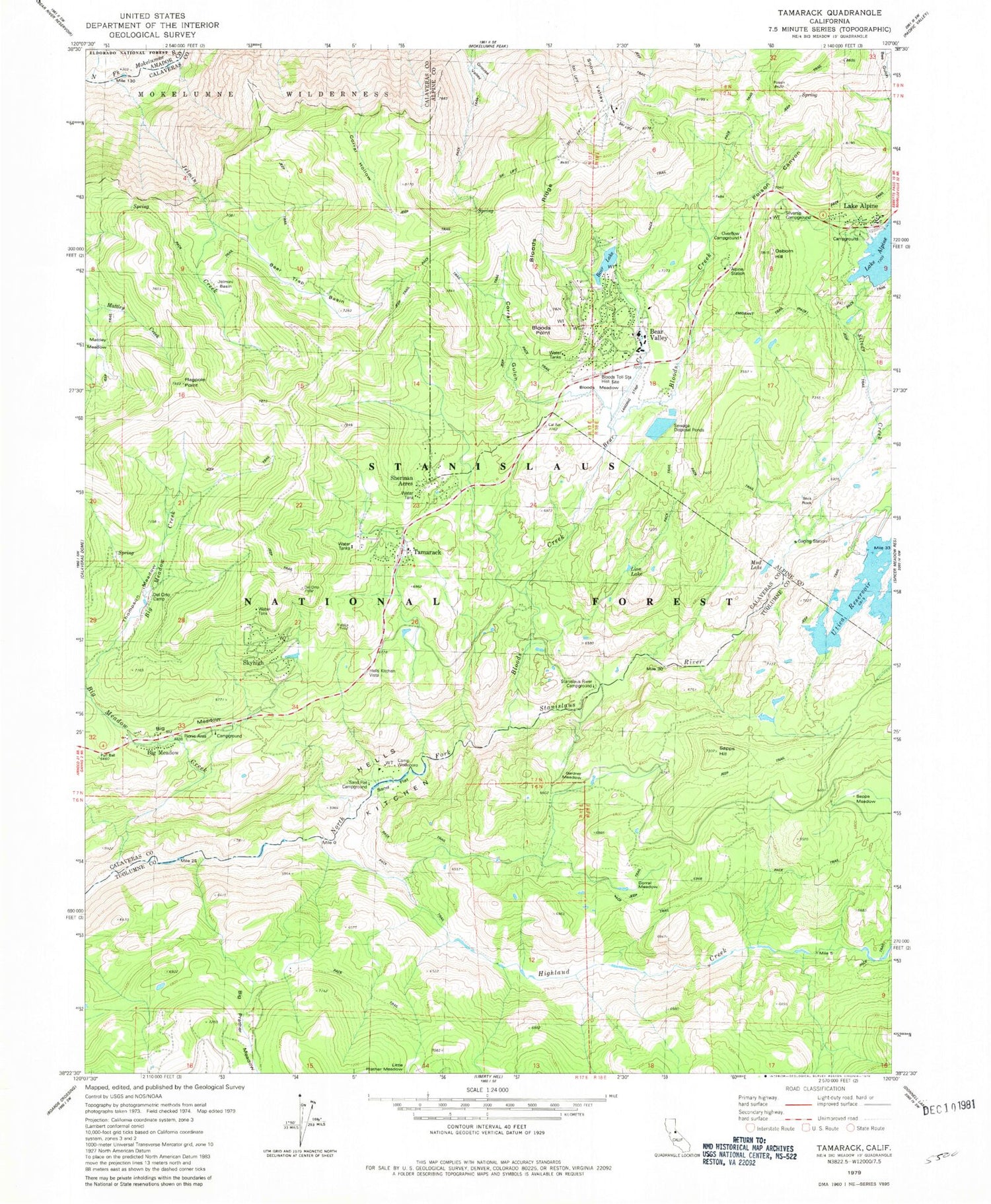 USGS Classic Tamarack California 7.5'x7.5' Topo Map Image