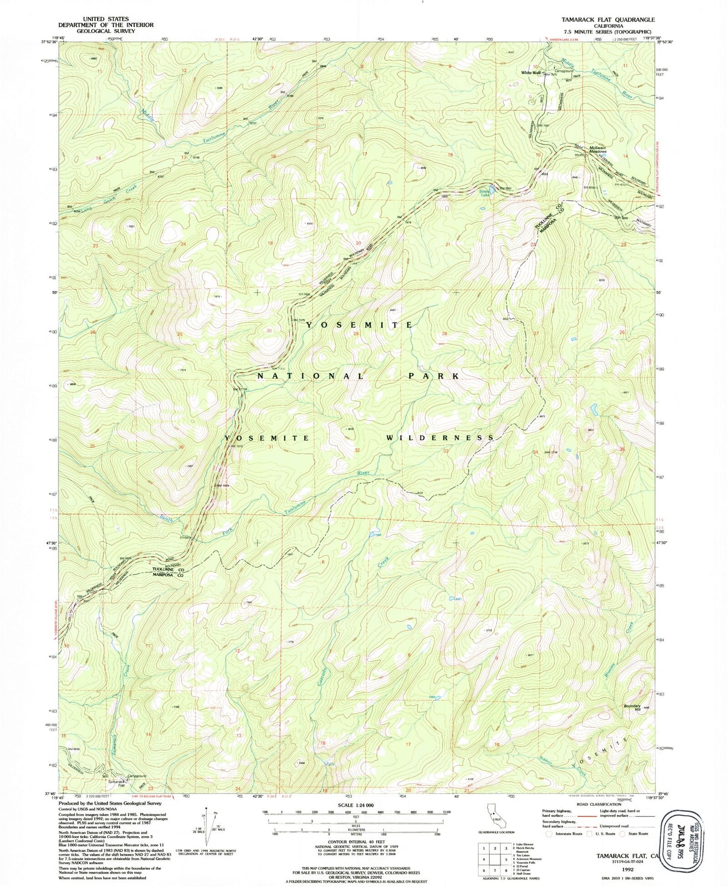 Classic USGS Tamarack Flat California 7.5'x7.5' Topo Map Image