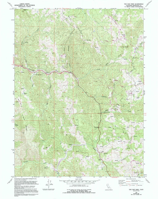 Classic USGS Tan Oak Park California 7.5'x7.5' Topo Map Image