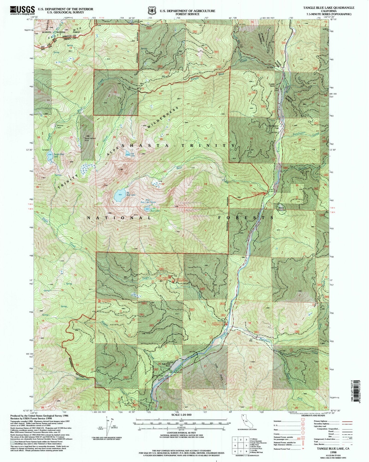 Classic USGS Tangle Blue Lake California 7.5'x7.5' Topo Map Image