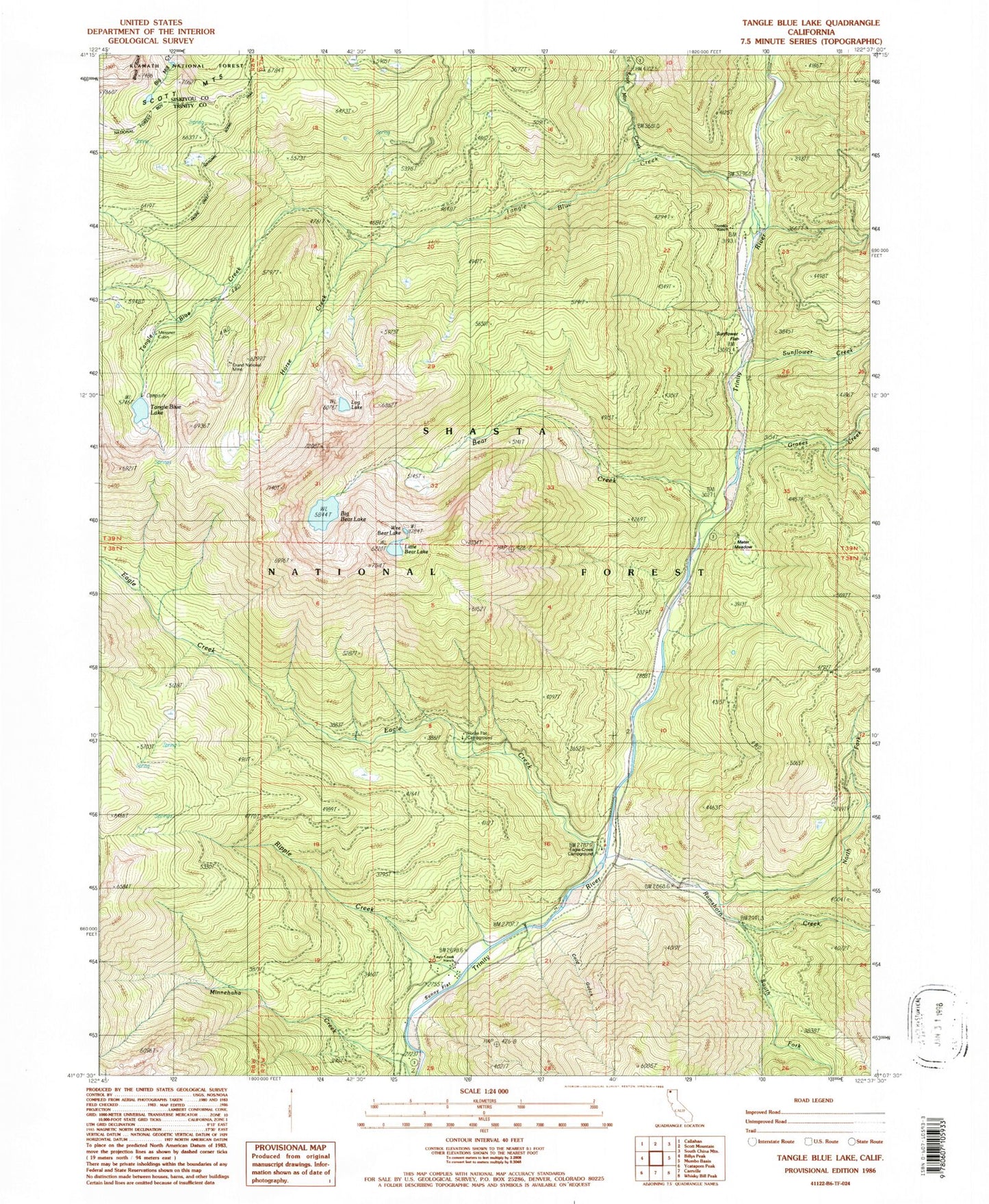 Classic USGS Tangle Blue Lake California 7.5'x7.5' Topo Map Image