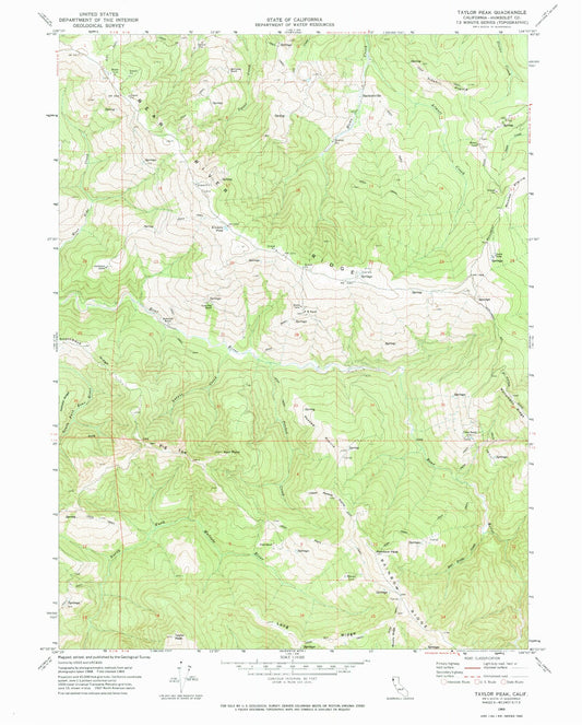 Classic USGS Taylor Peak California 7.5'x7.5' Topo Map Image