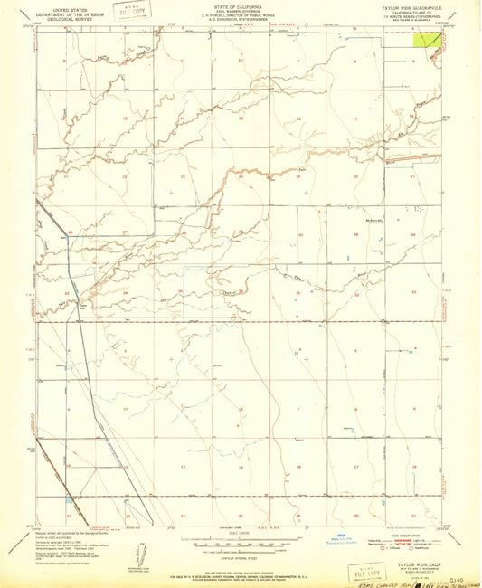 Classic USGS Taylor Weir California 7.5'x7.5' Topo Map Image