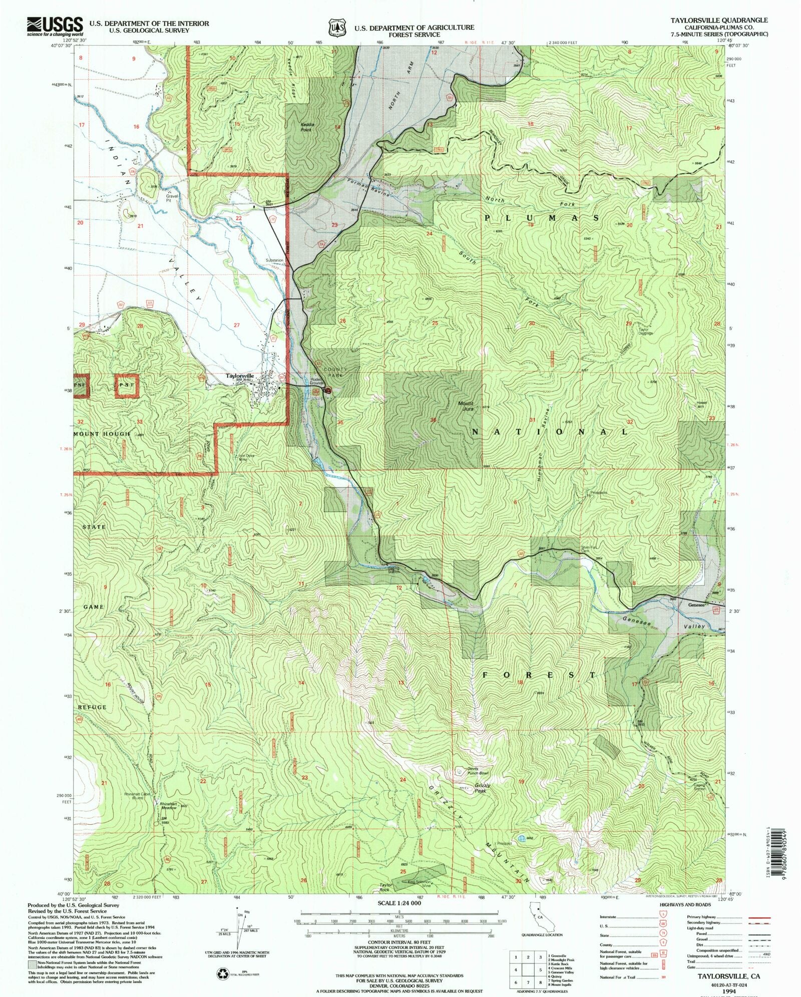 Classic USGS Taylorsville California 7.5'x7.5' Topo Map – MyTopo Map Store