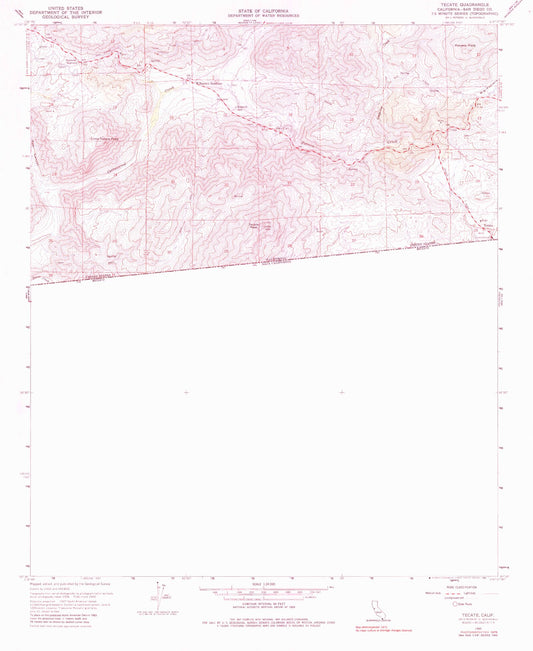 Classic USGS Tecate California 7.5'x7.5' Topo Map Image