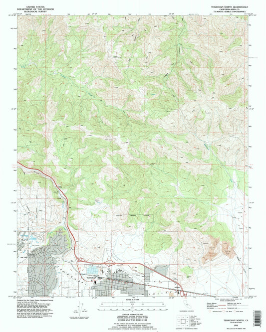 Classic USGS Tehachapi North California 7.5'x7.5' Topo Map Image