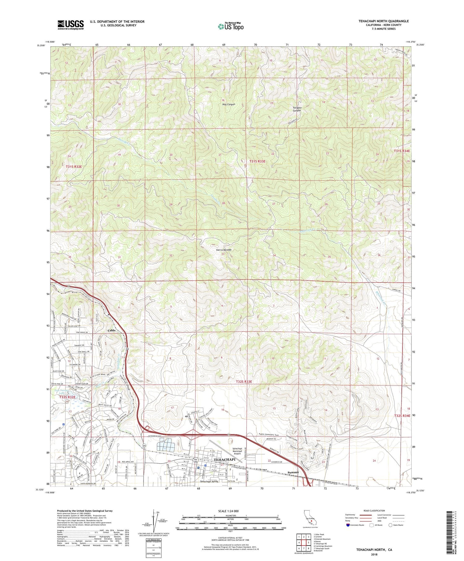 Tehachapi North California US Topo Map Image