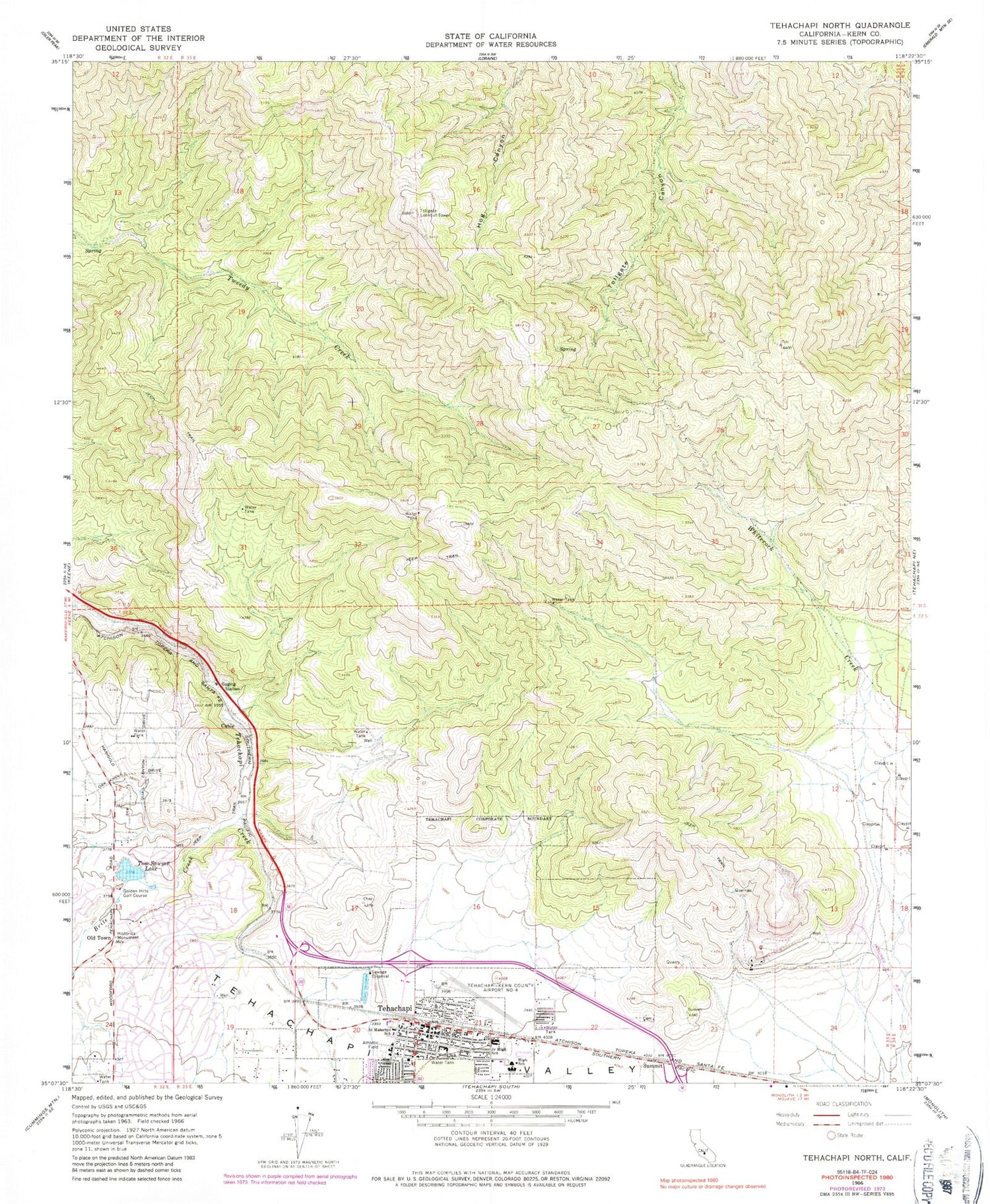 Classic USGS Tehachapi North California 7.5'x7.5' Topo Map Image