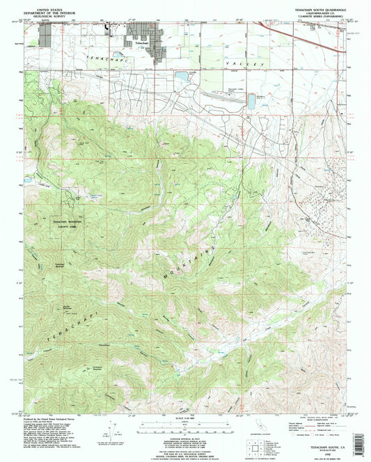 Classic USGS Tehachapi South California 7.5'x7.5' Topo Map Image