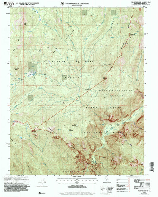 Classic USGS Tehipite Dome California 7.5'x7.5' Topo Map Image