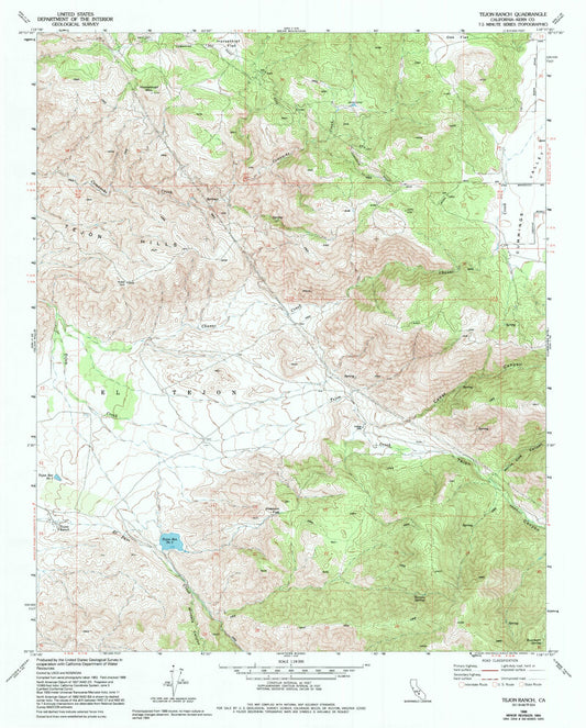 Classic USGS Tejon Ranch California 7.5'x7.5' Topo Map Image