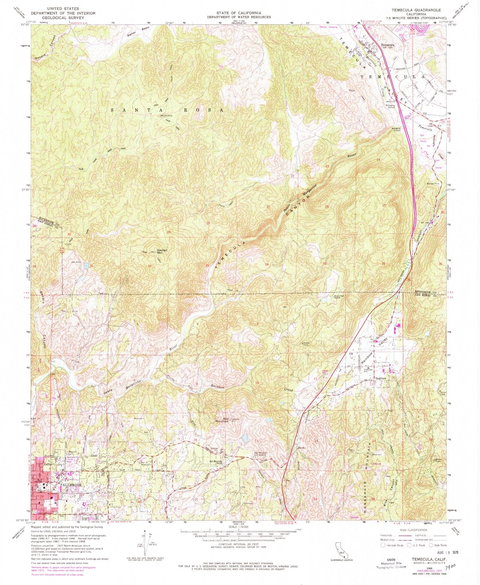 Classic USGS Temecula California 7.5'x7.5' Topo Map – MyTopo Map Store