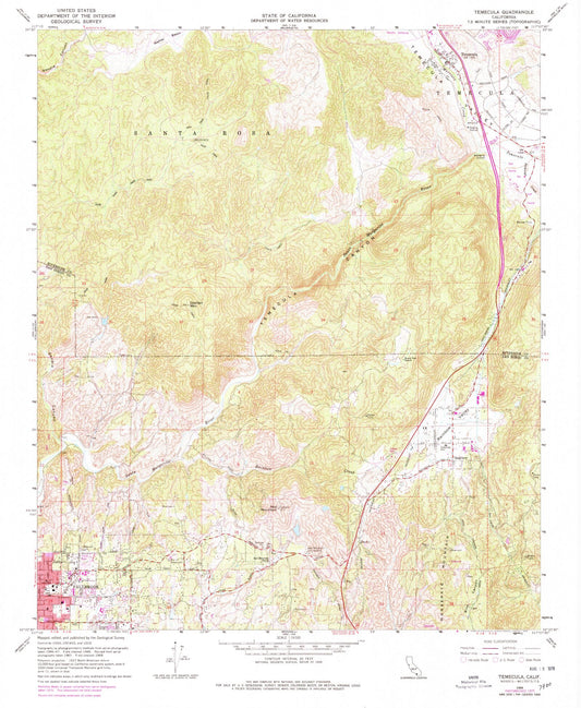Classic USGS Temecula California 7.5'x7.5' Topo Map Image