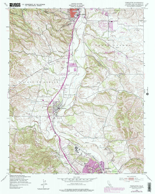 Classic USGS Templeton California 7.5'x7.5' Topo Map Image