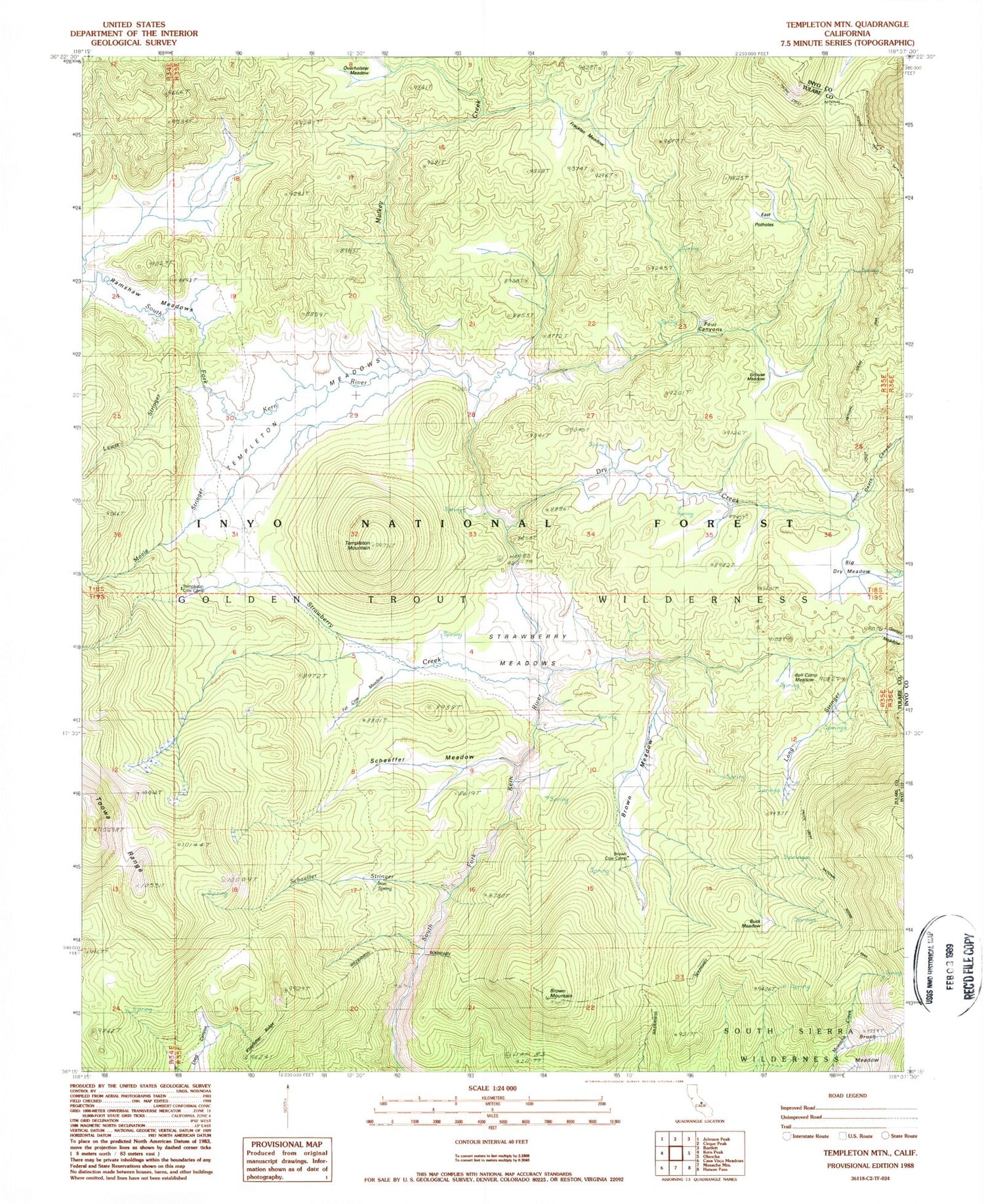 Classic USGS Templeton Mountain California 7.5'x7.5' Topo Map Image