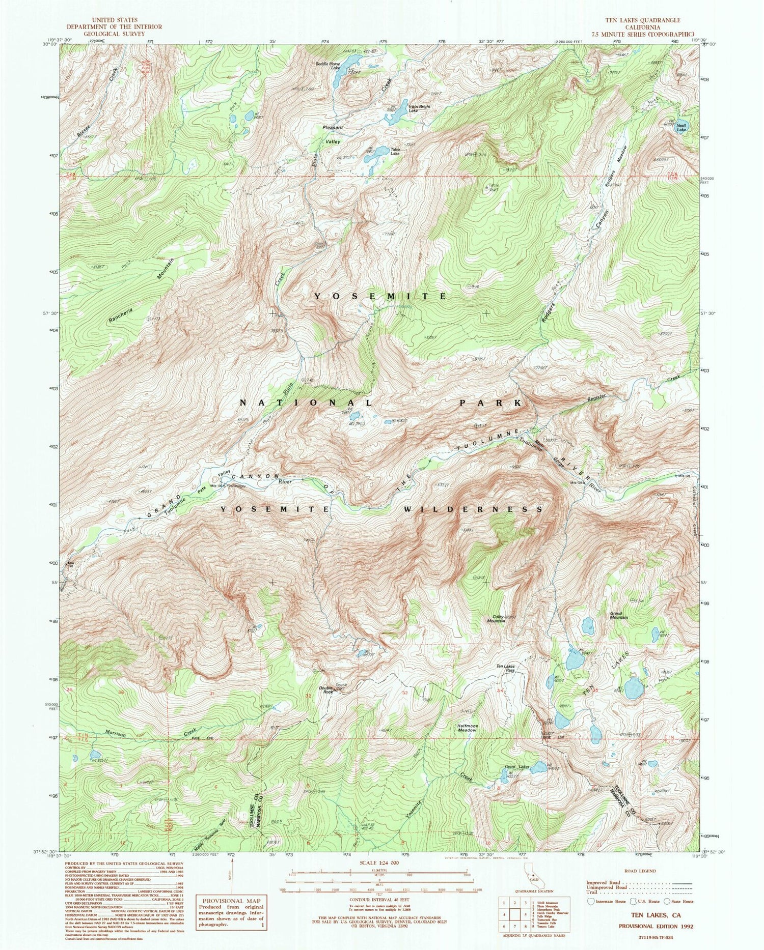 USGS Classic Ten Lakes California 7.5'x7.5' Topo Map Image