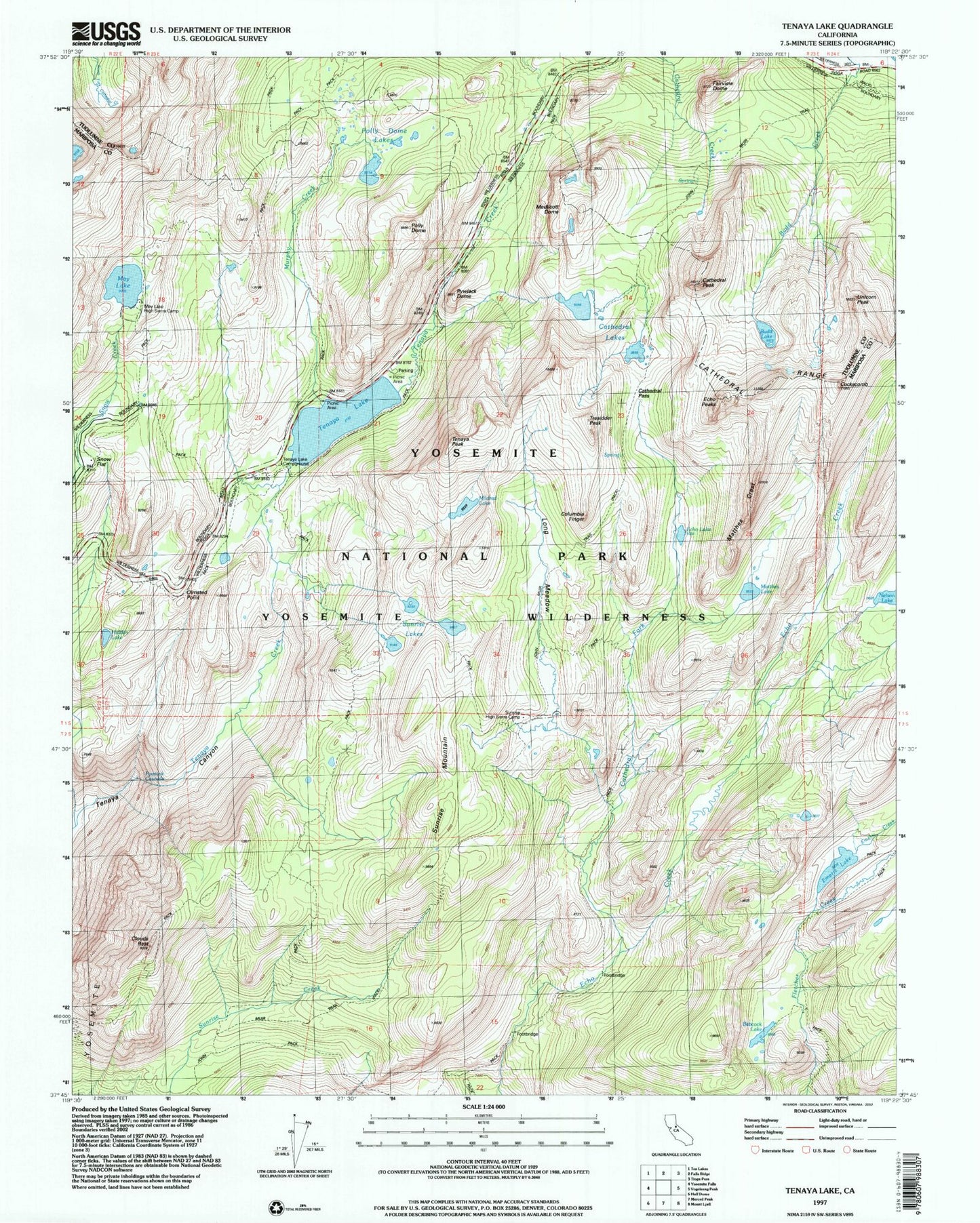 USGS Classic Tenaya Lake California 7.5'x7.5' Topo Map Image