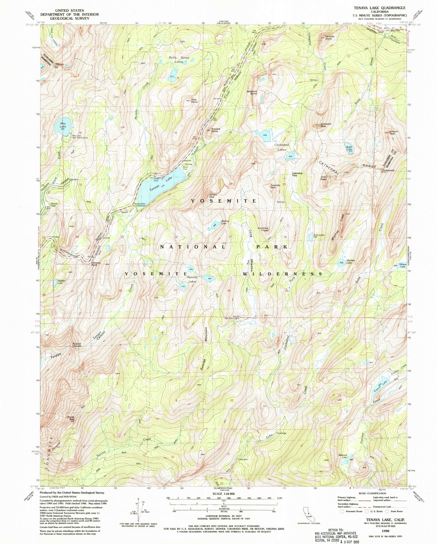 USGS Classic Tenaya Lake California 7.5'x7.5' Topo Map Image