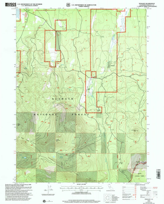 Classic USGS Tennant California 7.5'x7.5' Topo Map Image