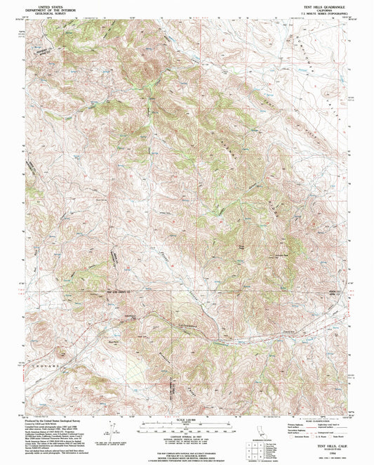 Classic USGS Tent Hills California 7.5'x7.5' Topo Map Image